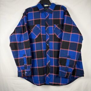 Vintage Pine Flannel Shirt Men Large Blue Plaid Quilted Lined Jacket Lumberjack